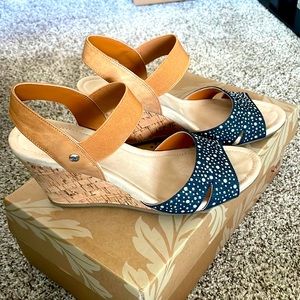 St Johns Bay wedge sandals with navy sparkles